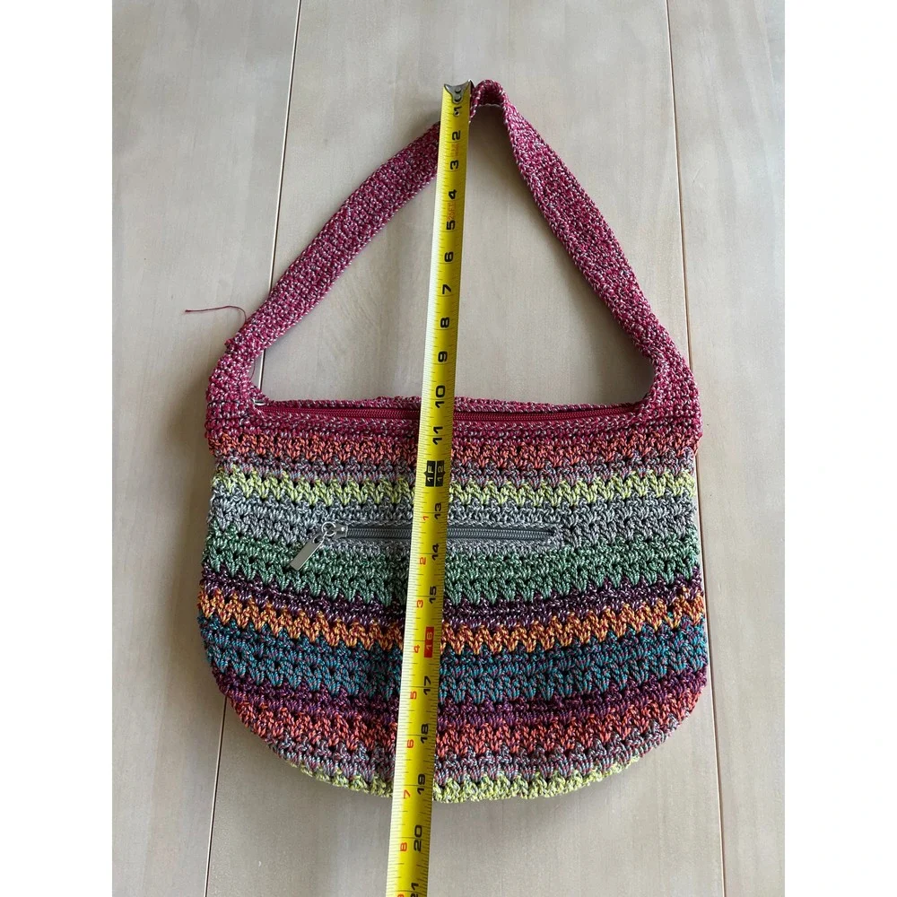 The Sak Multicolor Rainbow Striped Crochet Tote Shoulder Bag